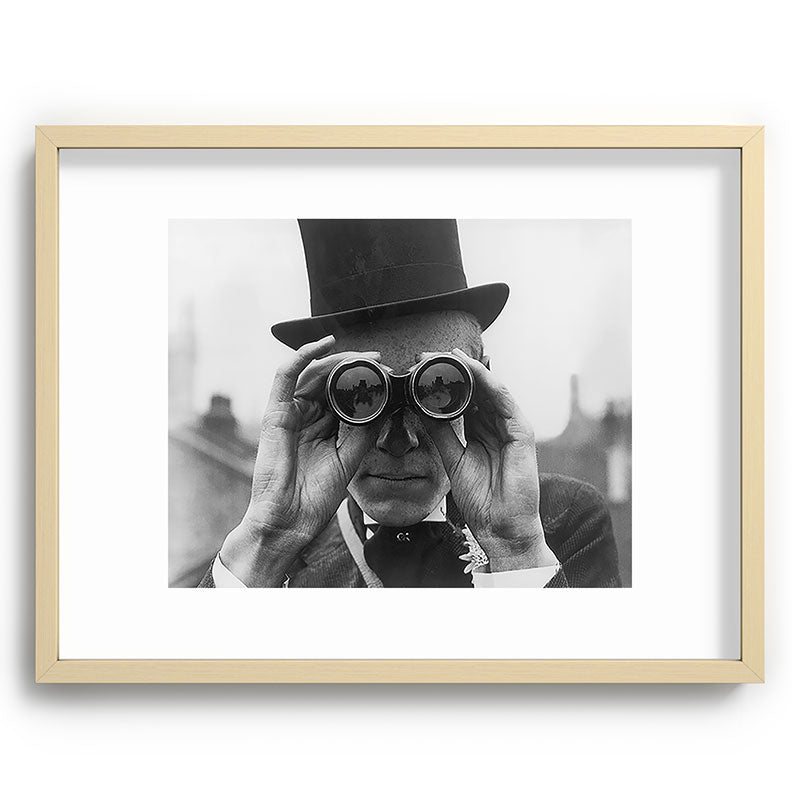 Derby Spectator watching ponies with opera glasses black and white photograph - photography - photographs Framed Art Print Gallery Image 99