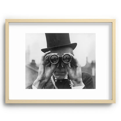 Derby Spectator watching ponies with opera glasses black and white photograph - photography - photographs Framed Art Print Gallery Image 99