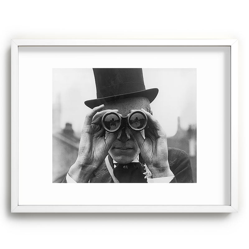 Derby Spectator watching ponies with opera glasses black and white photograph - photography - photographs Framed Art Print Gallery Image 108