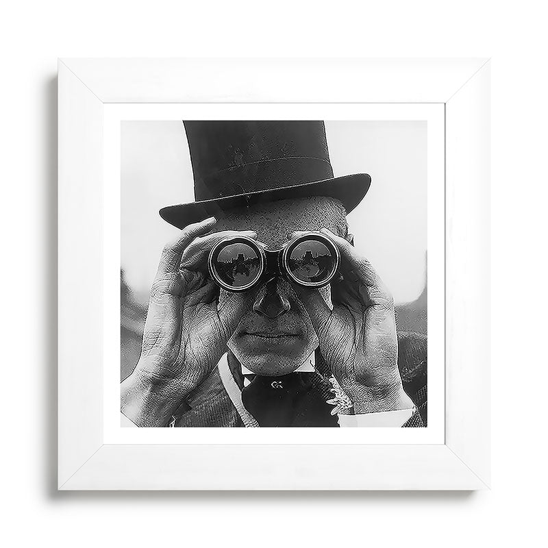 Derby Spectator watching ponies with opera glasses black and white photograph - photography - photographs Framed Art Print Gallery Image 79
