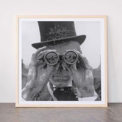 Derby Spectator watching ponies with opera glasses black and white photograph - photography - photographs Framed Art Print Gallery Image 77