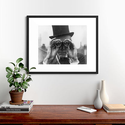 Derby Spectator watching ponies with opera glasses black and white photograph - photography - photographs Framed Art Print Gallery Image 48