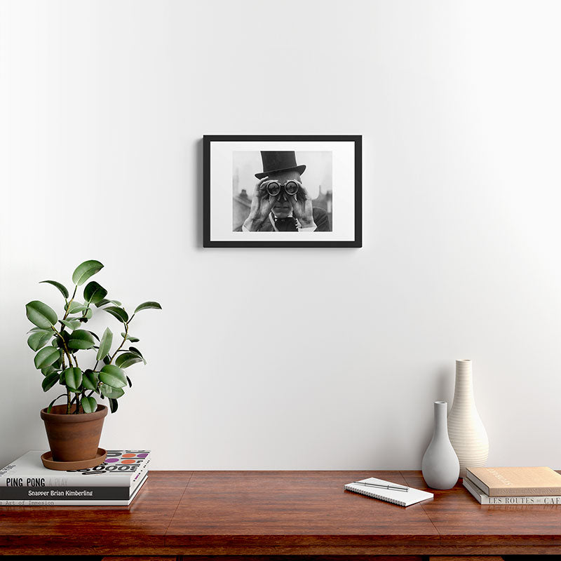 Derby Spectator watching ponies with opera glasses black and white photograph - photography - photographs Framed Art Print Gallery Image 4