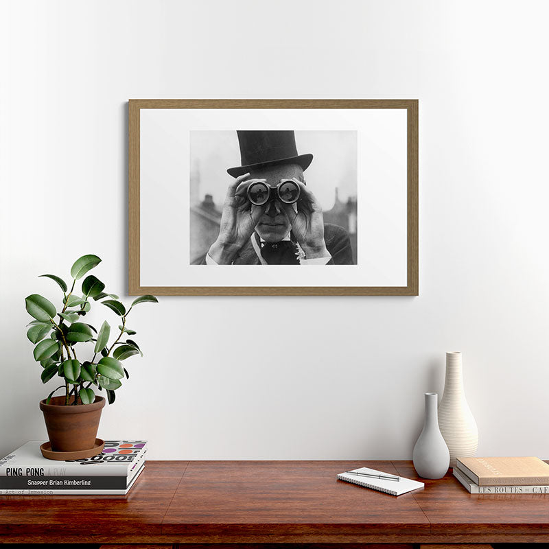 Derby Spectator watching ponies with opera glasses black and white photograph - photography - photographs Framed Art Print Gallery Image 65
