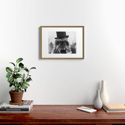 Derby Spectator watching ponies with opera glasses black and white photograph - photography - photographs Framed Art Print Gallery Image 16