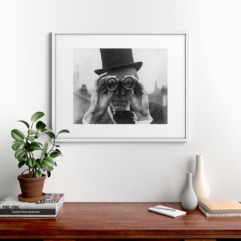 Derby Spectator watching ponies with opera glasses black and white photograph - photography - photographs Framed Art Print Gallery Image 39