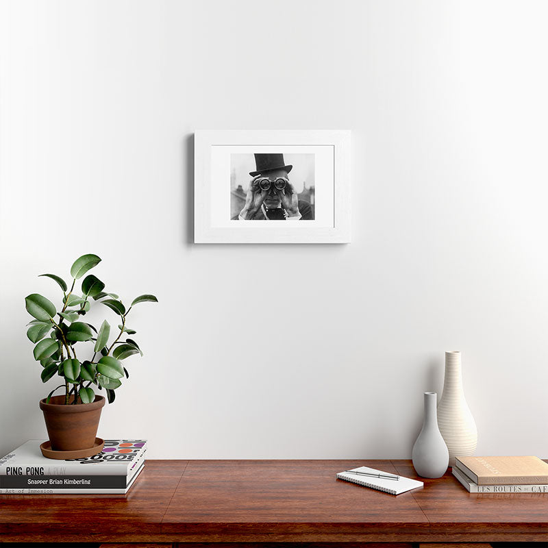 Derby Spectator watching ponies with opera glasses black and white photograph - photography - photographs Framed Art Print Gallery Image 72