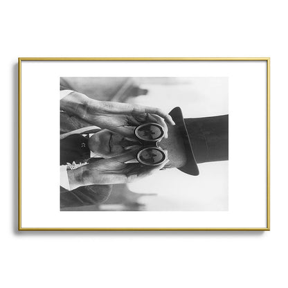 Derby Spectator watching ponies with opera glasses black and white photograph - photography - photographs Framed Art Print Gallery Image 123