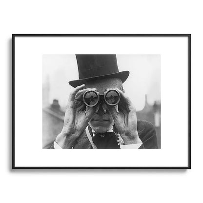 Derby Spectator watching ponies with opera glasses black and white photograph - photography - photographs Framed Art Print Gallery Image 115