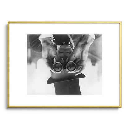 Derby Spectator watching ponies with opera glasses black and white photograph - photography - photographs Framed Art Print Gallery Image 125
