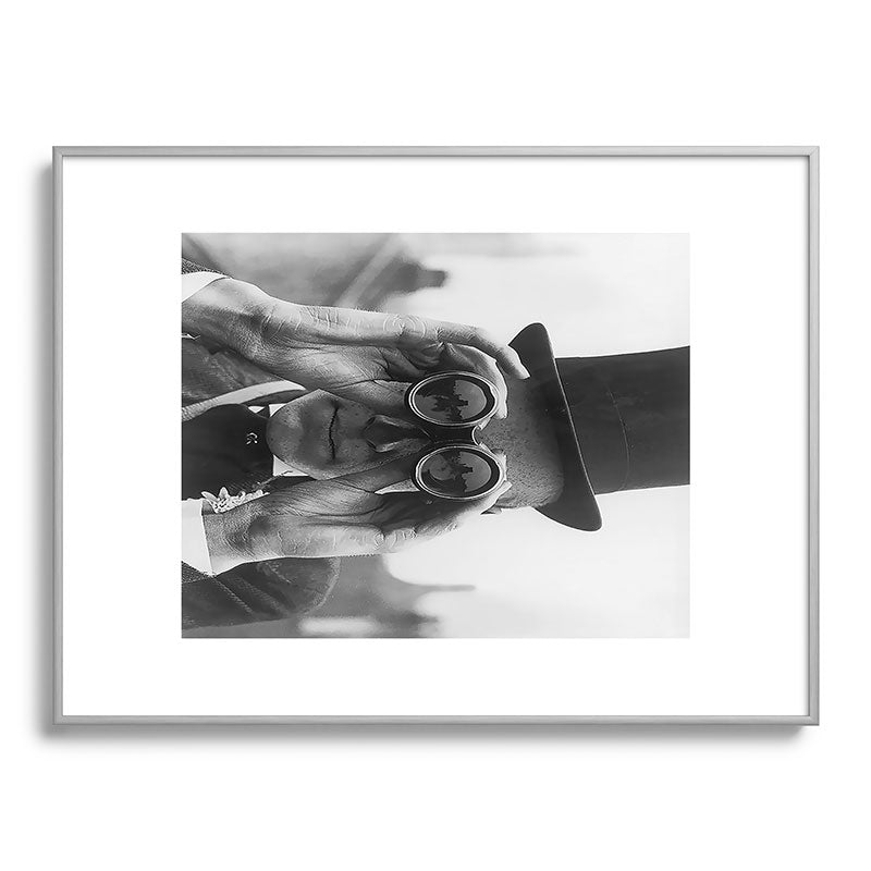Derby Spectator watching ponies with opera glasses black and white photograph - photography - photographs Framed Art Print Gallery Image 134