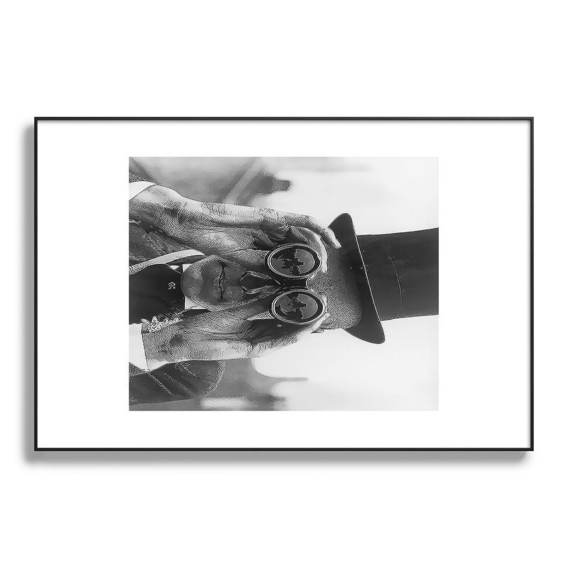 Derby Spectator watching ponies with opera glasses black and white photograph - photography - photographs Framed Art Print Gallery Image 117