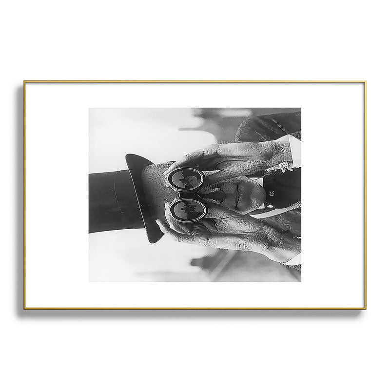 Derby Spectator watching ponies with opera glasses black and white photograph - photography - photographs Framed Art Print Gallery Image 127