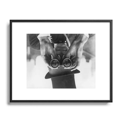 Derby Spectator watching ponies with opera glasses black and white photograph - photography - photographs Framed Art Print Gallery Image 111