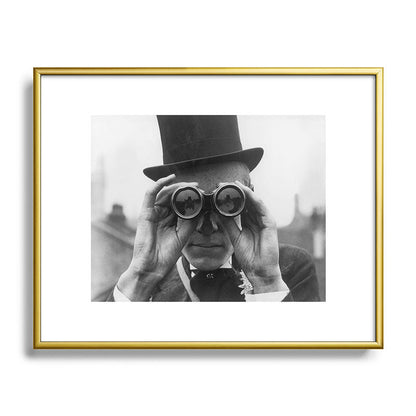 Derby Spectator watching ponies with opera glasses black and white photograph - photography - photographs Framed Art Print Gallery Image 120