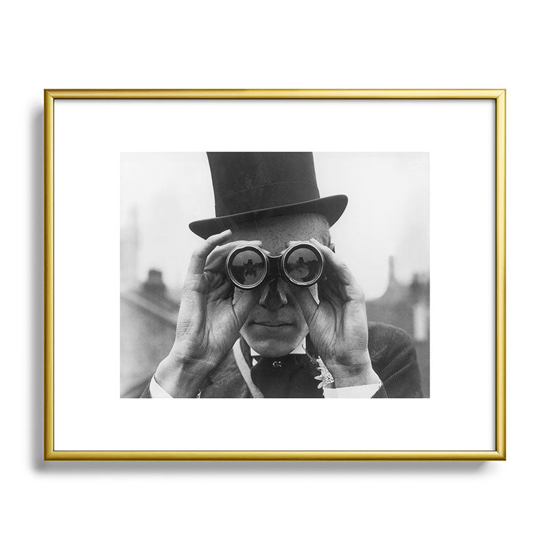 Derby Spectator watching ponies with opera glasses black and white photograph - photography - photographs Framed Art Print Gallery Image 121