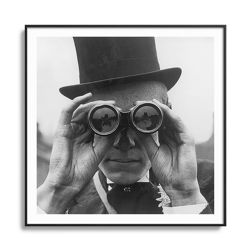 Derby Spectator watching ponies with opera glasses black and white photograph - photography - photographs Framed Art Print Gallery Image 126