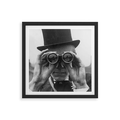 Derby Spectator watching ponies with opera glasses black and white photograph - photography - photographs Framed Art Print Gallery Image 7
