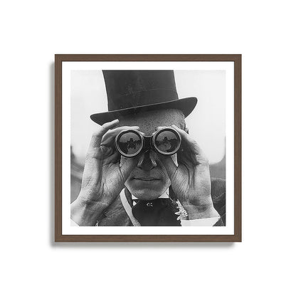 Derby Spectator watching ponies with opera glasses black and white photograph - photography - photographs Framed Art Print Gallery Image 17