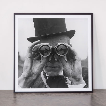Derby Spectator watching ponies with opera glasses black and white photograph - photography - photographs Framed Art Print Gallery Image 11