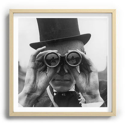 Derby Spectator watching ponies with opera glasses black and white photograph - photography - photographs Framed Art Print Gallery Image 109