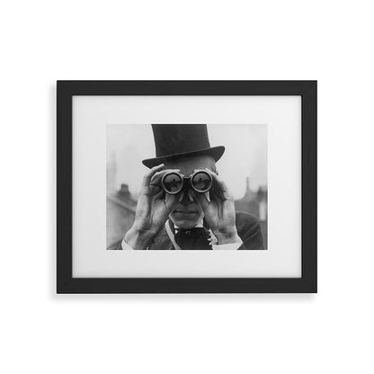 Derby Spectator watching ponies with opera glasses black and white photograph - photography - photographs Framed Art Print Gallery Image 44
