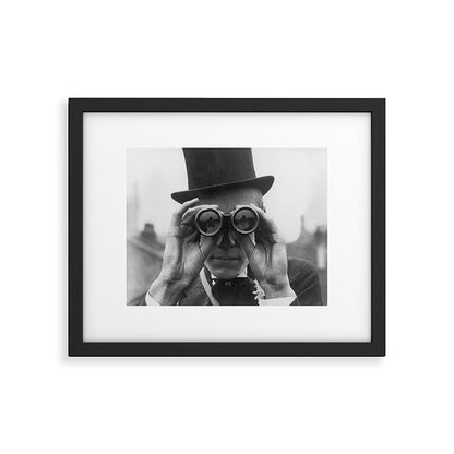 Derby Spectator watching ponies with opera glasses black and white photograph - photography - photographs Framed Art Print Gallery Image 3