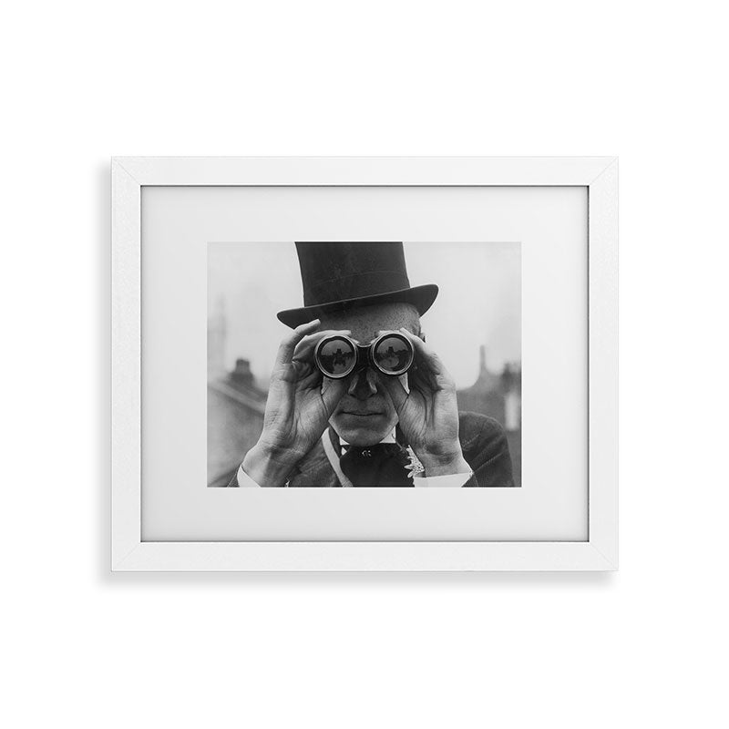 Derby Spectator watching ponies with opera glasses black and white photograph - photography - photographs Framed Art Print Gallery Image 73