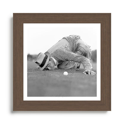 Eye to the ground on the 18th hole; golfing man eyes ball to measure distance to hole vintage black and white portrait photograph - photography - photographs poster Framed Art Print Gallery Image 57