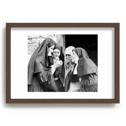 Nuns smoking black and white photograph - photography - photographs portrait for home and wall decor Framed Art Print Gallery Image 89