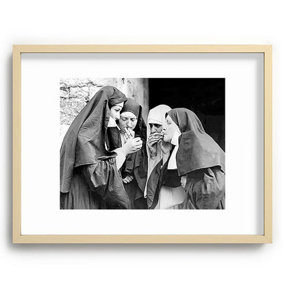 Nuns smoking black and white photograph - photography - photographs portrait for home and wall decor Framed Art Print Gallery Image 100