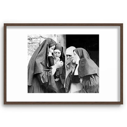 Nuns smoking black and white photograph - photography - photographs portrait for home and wall decor Framed Art Print Gallery Image 94