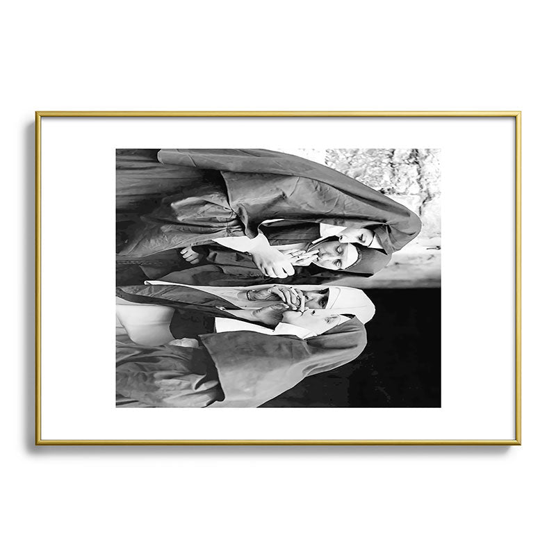 Nuns smoking black and white photograph - photography - photographs portrait for home and wall decor Framed Art Print Gallery Image 123