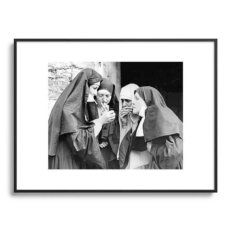 Nuns smoking black and white photograph - photography - photographs portrait for home and wall decor Framed Art Print Gallery Image 115