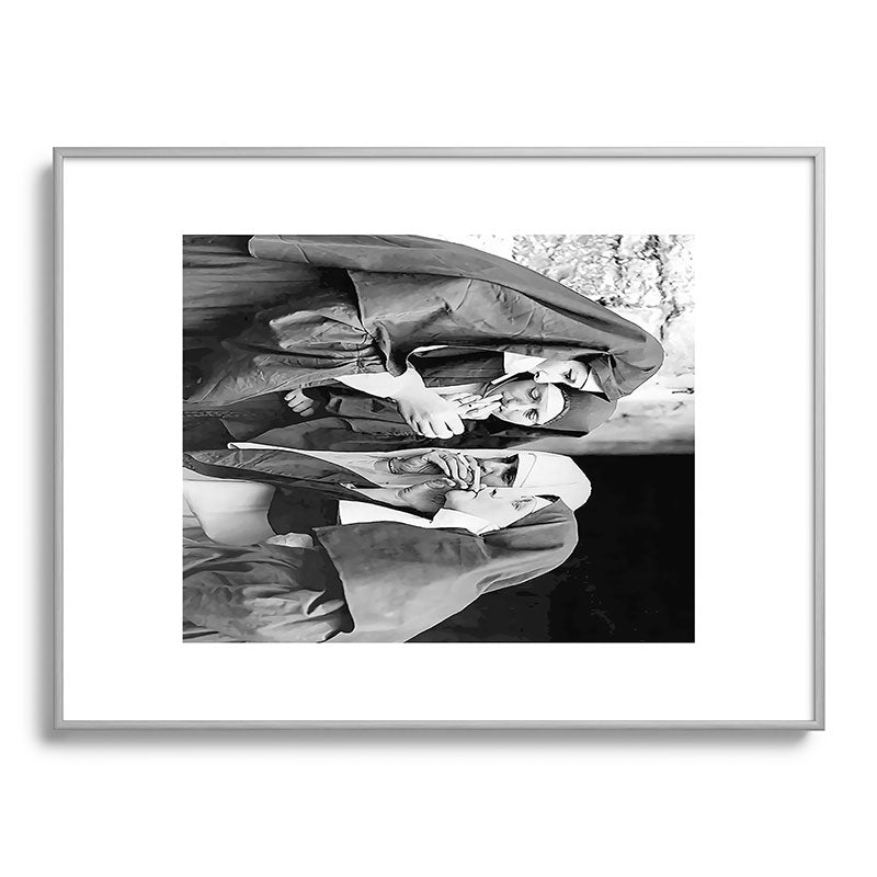 Nuns smoking black and white photograph - photography - photographs portrait for home and wall decor Framed Art Print Gallery Image 135