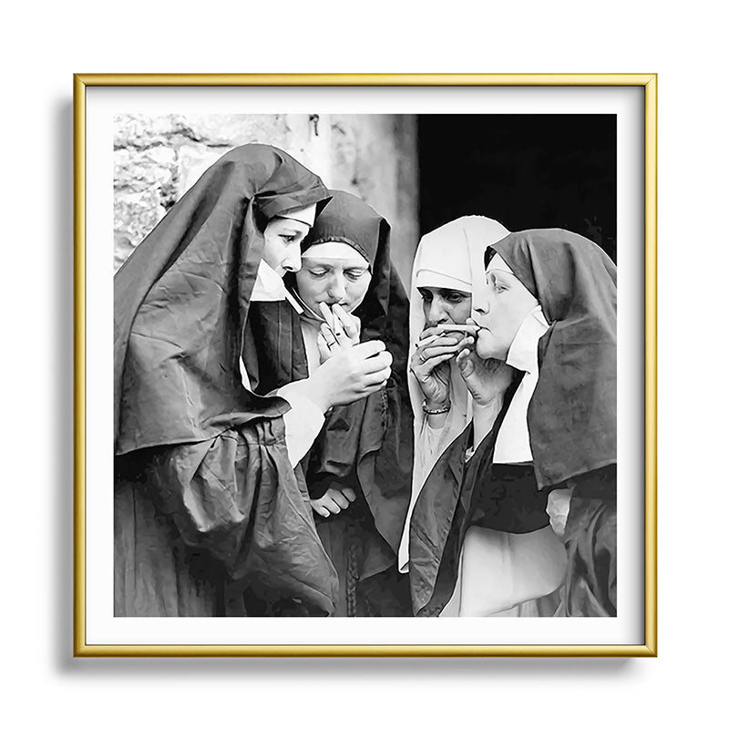 Nuns smoking black and white photograph - photography - photographs portrait for home and wall decor Framed Art Print Gallery Image 133