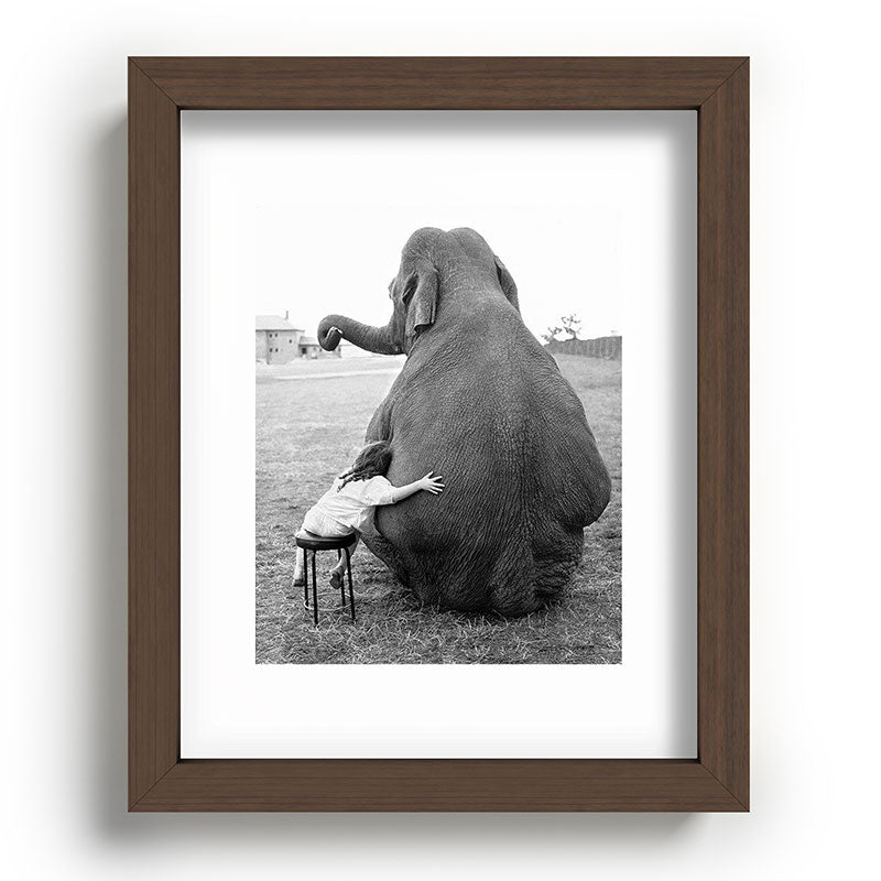Odd Best Friends, Sweet Little Girl hugging elephant black and white photograph Framed Art Print Gallery Image 88