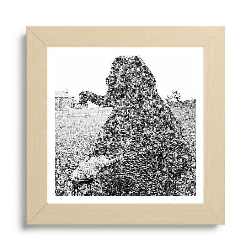 Odd Best Friends, Sweet Little Girl hugging elephant black and white photograph Framed Art Print Gallery Image 68