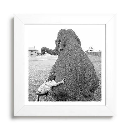 Odd Best Friends, Sweet Little Girl hugging elephant black and white photograph Framed Art Print Gallery Image 79