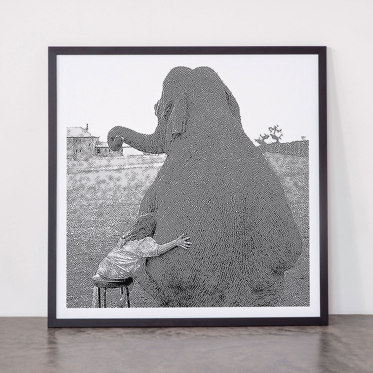 Odd Best Friends, Sweet Little Girl hugging elephant black and white photograph Framed Art Print Gallery Image 55