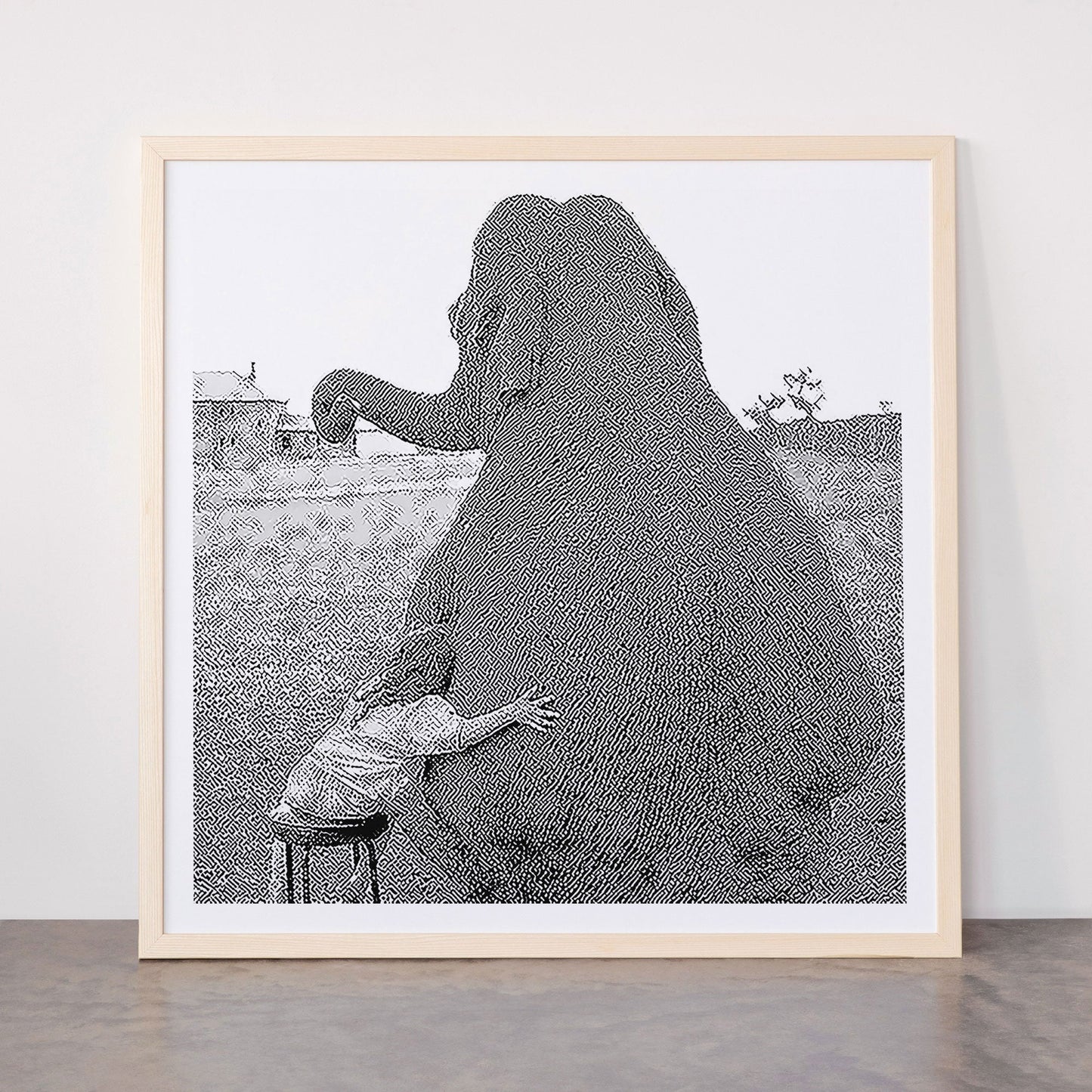Odd Best Friends, Sweet Little Girl hugging elephant black and white photograph Framed Art Print Gallery Image 77