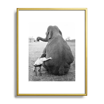Odd Best Friends, Sweet Little Girl hugging elephant black and white photograph Framed Art Print Gallery Image 120