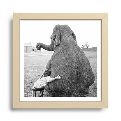 Odd Best Friends, Sweet Little Girl hugging elephant black and white photograph Framed Art Print Gallery Image 24