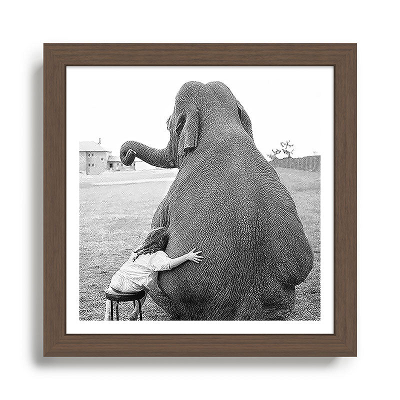 Odd Best Friends, Sweet Little Girl hugging elephant black and white photograph Framed Art Print Gallery Image 13