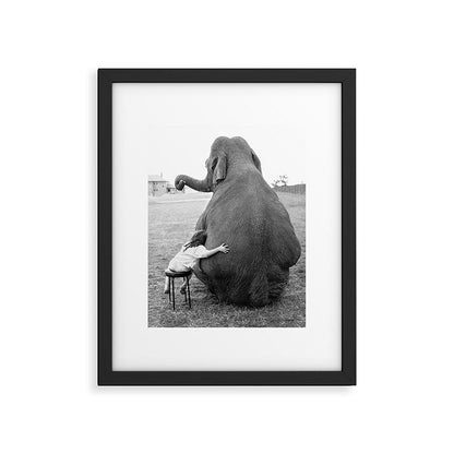 Odd Best Friends, Sweet Little Girl hugging elephant black and white photograph Framed Art Print Gallery Image 5