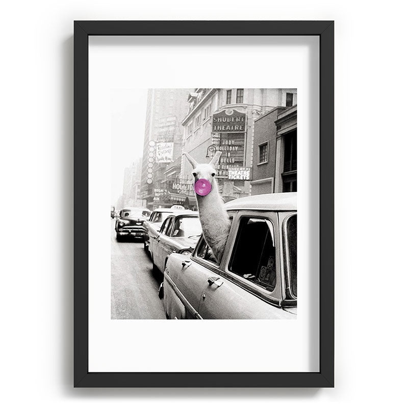 Perfect Pink Bubble Gum Llama taking a New York Taxi black and white photograph Framed Art Print Gallery Image 81