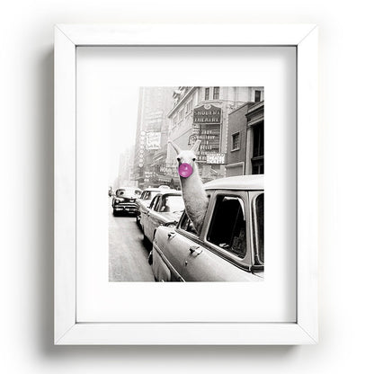 Perfect Pink Bubble Gum Llama taking a New York Taxi black and white photograph Framed Art Print Gallery Image 104