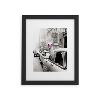 Perfect Pink Bubble Gum Llama taking a New York Taxi black and white photograph Framed Art Print Gallery Image 40