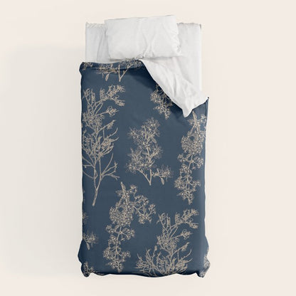 Botanical Cottage Floral Pattern Navy Blue and Beige Duvet Cover Gallery Image 10