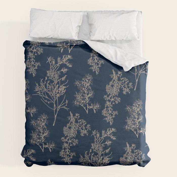 Botanical Cottage Floral Pattern Navy Blue and Beige Duvet Cover Gallery Image 7